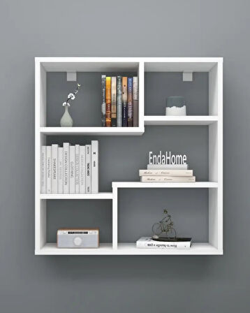 Reyo Enda Home Myra09 5 Bölmeli Modern Duvar Rafı, Mutfak Rafı Mat Beyaz
