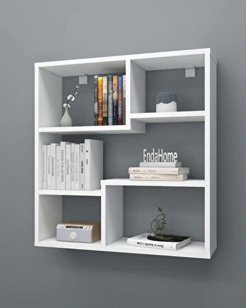 Reyo Enda Home Myra09 5 Bölmeli Modern Duvar Rafı, Mutfak Rafı Mat Beyaz