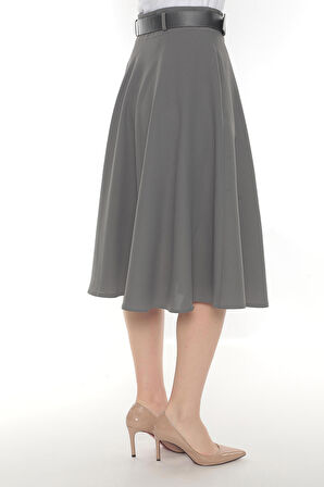 SORALLİNE KADIN ETAMİN DESEN BAHARLIK ASTARLI 70 CM BOYUNDA KLOŞ ETEK 780 GRİ