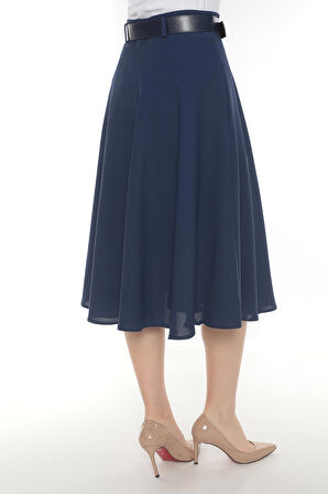 SORALLİNE KADIN ETAMİN DESEN BAHARLIK ASTARLI 70 CM BOYUNDA KLOŞ ETEK 780 İNDİGO