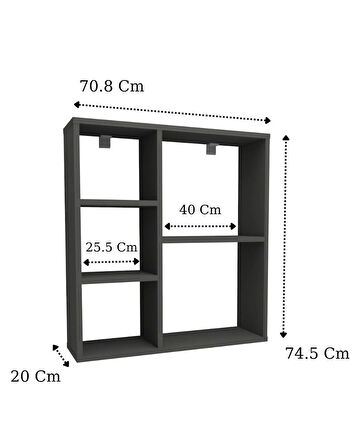 Reyo Enda Home Myra 5 Gözlü Çok Amaçlı Modern Duvar Rafı Antrasit
