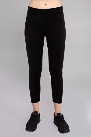 Spiyoz Siyah Yüksek Bel Full Likralı Toparlayıcı Fitilli Kışlık Kalın Kadife Tayt