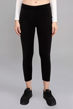 Spiyoz Siyah Yüksek Bel Full Likralı Toparlayıcı Fitilli Kışlık Kalın Kadife Tayt