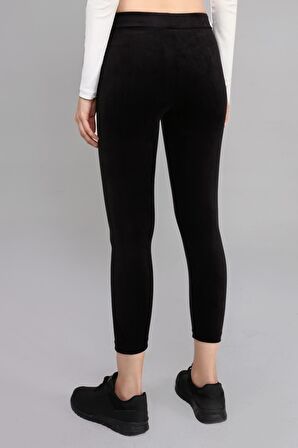 Spiyoz Siyah Yüksek Bel Full Likralı Toparlayıcı Fitilli Kışlık Kalın Kadife Tayt