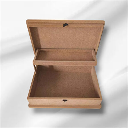 Ahşap- Boyanabilir- Klipsli Asansörlü Takı-makyaj-aksesuar-dekoratif Çok Amaçlı Kutu