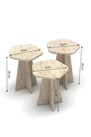 Reyo Falez Zigon Sehpa Dekoratif 3'lü Çok Amaçlı Yan Sehpa Çiçek Formlu Traverten