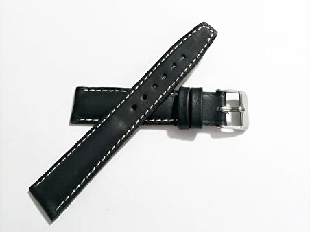 Fado&  Her Saate   Uyumlu  Hakiki Siyah  Deri   Saat Kordonu   20  mm   (304)  beyaz dikişli