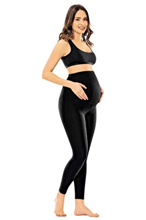 Kadın Hamile Siyah Düz Uzun Penye Pamuklu Tayt Victroy4073