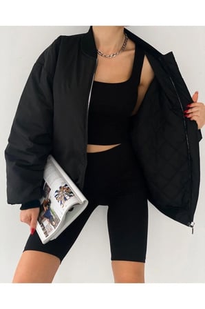 Unisex Siyah Oversize Bomber Ceket