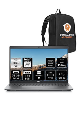 DELL Latitude 5550 Ultra 7 155U 32GB DDR5 4TB SSD 15.6'' FHD W11P Dizüstü Bilgisayar & PER4 ÇANTA