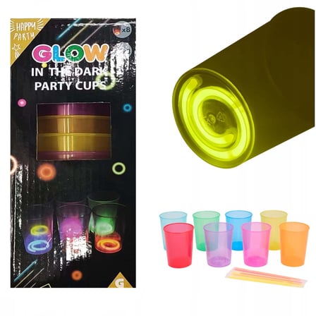Lunaev Çok Renkli Karanlıkta Yanan Gece Işığı Mega Glow Bardaklar 8 Adet 8.5 x 10.5 cm Parti Aksesuarı