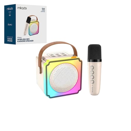 Lunaev Beyaz Karaoke Mikrofonlu Wireless Hoparlör - Speaker Işıklı USB Şarjlı BT - T...