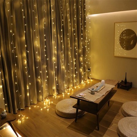 200 LED 8 Fonksiyonlu 2x2 m Perde İp LED, 10 Saçak Gün Işığı | Lunaev