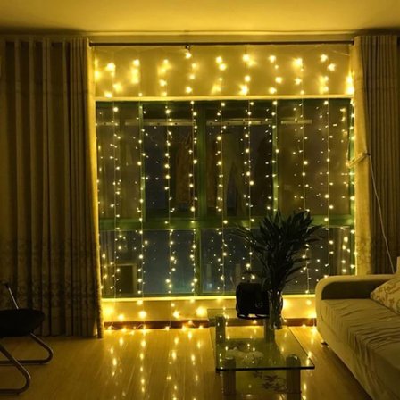200 LED 8 Fonksiyonlu 2x2 m Perde İp LED, 10 Saçak Gün Işığı | Lunaev