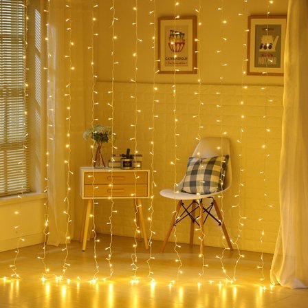 200 LED 8 Fonksiyonlu 2x2 m Perde İp LED, 10 Saçak Gün Işığı | Lunaev