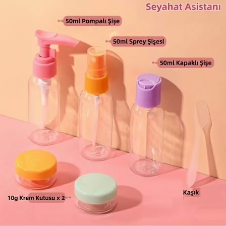 6 Parça Renkli Kapaklı Seyahat Şişe Seti