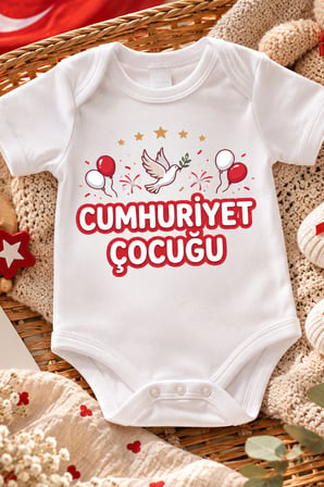 Cumhuriyet Çocuğu Baskılı %100 Pamuklu Bebek Zıbın Body Kısa Kollu 29 Ekim Cumhuriyet Bayramı