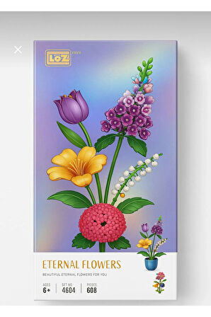 Dekoratif Çiçek Buketi Yapım Seti Legosu 608 Parça Mor Lavanta-Lale-Sümbül Çiçek Yapım Seti Lego