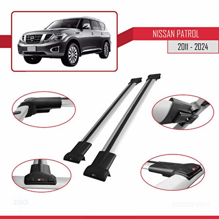 Nissan Patrol 6 (Y62) 2011-2024 Arası ile Uyumlu FLY Model Ara Atkı Tavan Barı Gri 2 Adet