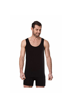 Erkek Pamuklu & Likralı Siyah Damat Çeyiz Atlet & Boxer Seti QU1O9K.K5A.