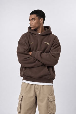 Erkek notbasic Baskılı Oversize Hoodie Kahve