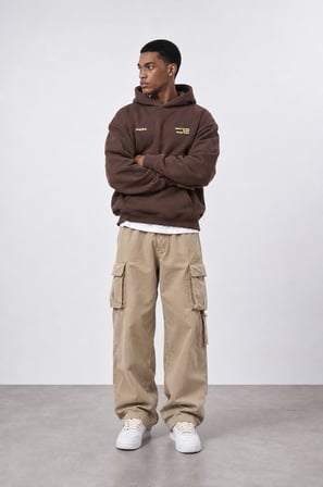 Erkek notbasic Baskılı Oversize Hoodie Kahve
