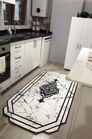 Mutfak Halısı – Kaymaz Dot Tabanlı, Yumuşak Dokulu, Yıkanabilir, Modern Tasarım (tuğra)