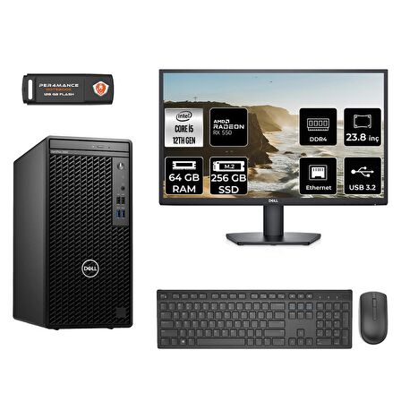 Dell OptiPlex 3000MT i5 12500 64GB 256GB SSD RX550/4GB FDOS N010O3000MTAC MASAÜSTÜ PC & 23.8" MONİTÖR 