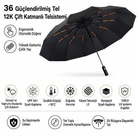 12 Telli Otomatik Şemsiye Krem