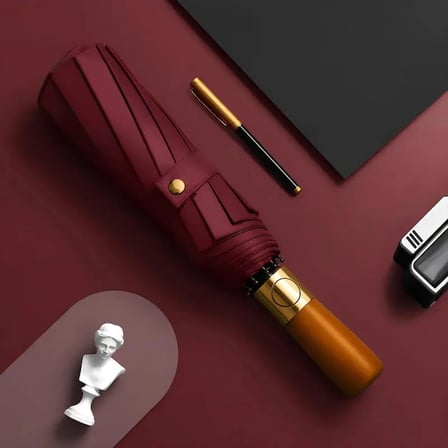 Ahşap Saplı 12 Telli Şemsiye Bordo
