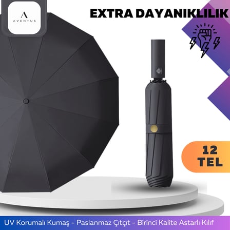 12TELLI Uv Korumalı Extra Büyük Çaplı Şemsiye Siyah