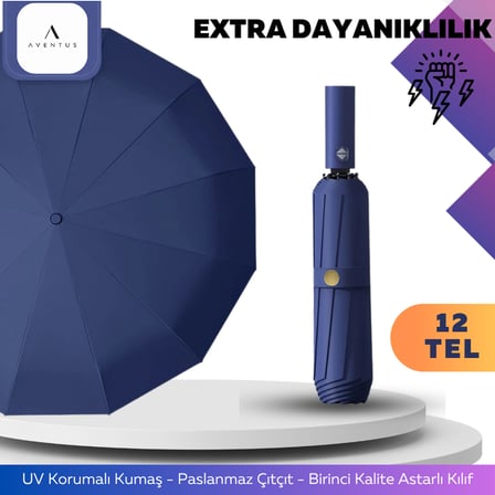 12TELLI Uv Korumalı Extra Büyük Çaplı Şemsiye Lacivert