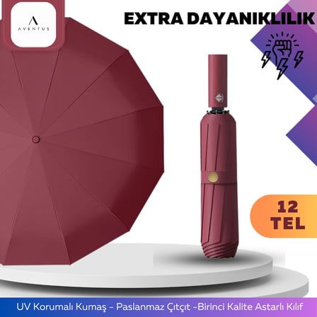 12TELLI Uv Korumalı Extra Büyük Çaplı Şemsiye Bordo