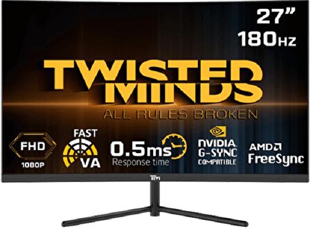 TWISTED MINDS 27" TM27FHD180VA FHD 180HZ 0,5MS HDMI DP HDR10 R1500 KAVİSLİ RGB GAMING MONİTÖR