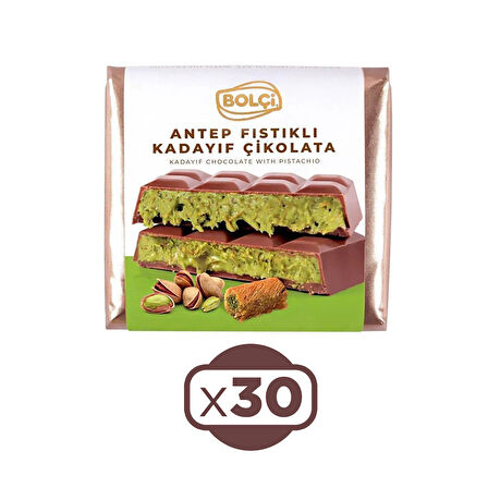 Bolçi Fıstıklı Kadayıf Dolgulu Sütlü Dubai Çikolatası 100 Gr x 30 Adet