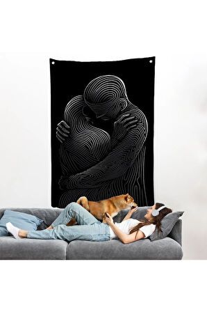 Linear Hug Sarılan Çift Duvar Örtüsü-7819