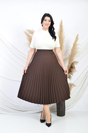 SORALLİNE KADIN PLİSOLEY ETEK 90 CM BOYUNDA ASTARLI MEVSİMLİK ÜRÜN 781 KAHVE