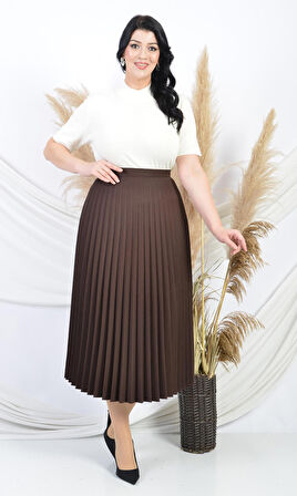 SORALLİNE KADIN PLİSOLEY ETEK 90 CM BOYUNDA ASTARLI MEVSİMLİK ÜRÜN 781 KAHVE