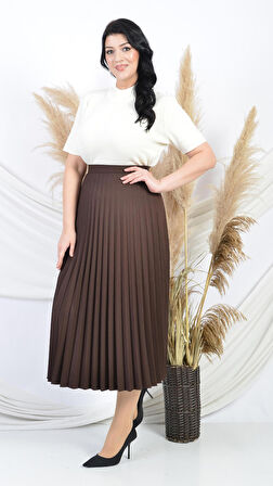 SORALLİNE KADIN PLİSOLEY ETEK 90 CM BOYUNDA ASTARLI MEVSİMLİK ÜRÜN 781 KAHVE