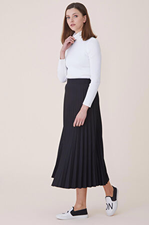 SORALLİNE KADIN PLİSOLEY ETEK 90 CM BOYUNDA ASTARLI MEVSİMLİK ÜRÜN 781 SİYAH