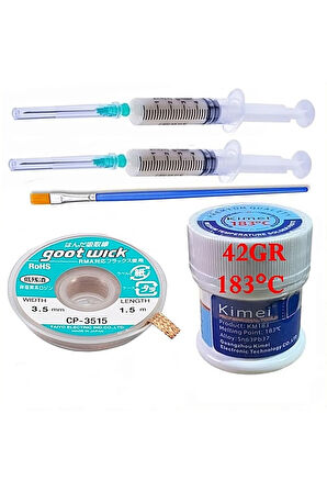 Kİ-MEİ 183C UYUMLUSolderPaste Krem Lehim 42g Sıvı Lehim ve Flux Lehim Toplama Fırça Seti 3,5MM 5İN1X