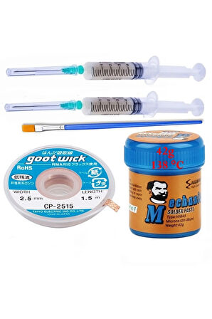 SolderPaste MEChnic 138 DERECE Krem Lehim 42g Sıvı Lehim ve Flux Lehim Toplama Fırça Seti 2,5MM 5İN1