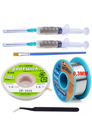 ALTILI Set Flux,lehim Emme Tel 1,5mm Ve Lehim Teli Soldering 63sn/37pb Flux %1-3 40gr 0,3mm EĞİK