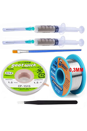ALTILI Set Flux,lehim Emme Tel 1,5mm Ve Lehim Teli Soldering 63sn/37pb Flux %1-3 40gr 0,3mm DÜZ