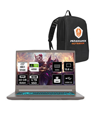 MSI Thin 15 i7 12650H 40GB 4TB SSD RTX4050/6GB 15.6" FHD 144HZ FDOS B12VE92TR & PER4 ÇANTA