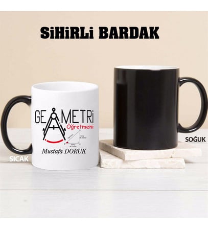Geometri Öğretmeni Kupa Bardağı Sihirli (Beyaz)