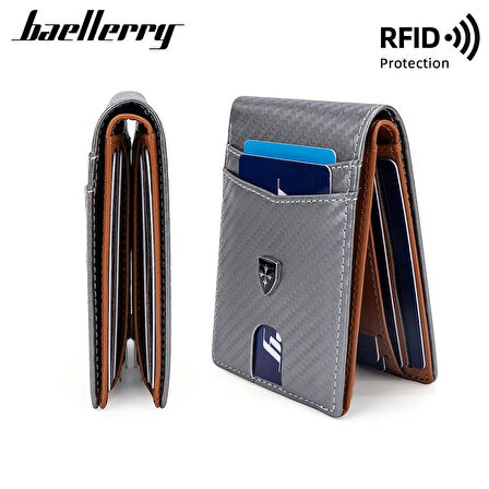 Baellerry Minimalist RFID Koruma Çift Kat Deri Çoklu Kart Cüzdan Erkek Kartlık