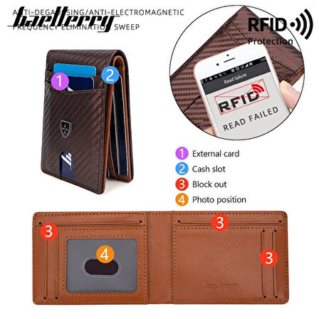 Baellerry Minimalist RFID Koruma Çift Kat Deri Çoklu Kart Cüzdan Erkek Kartlık