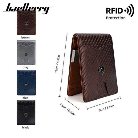 Baellerry Minimalist RFID Koruma Çift Kat Deri Çoklu Kart Cüzdan Erkek Kartlık