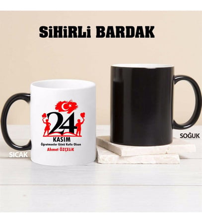 24 Kasım Öğretmenler Günü Kupa Bardağı Sihirli (Beyaz)